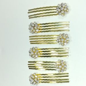 Mini pearls/rhinestone cluster hair combs set of 6 NWT